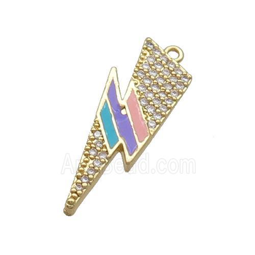 Copper Lightning Pendant Pave Zircon Multicolor Enamel Gold Plated