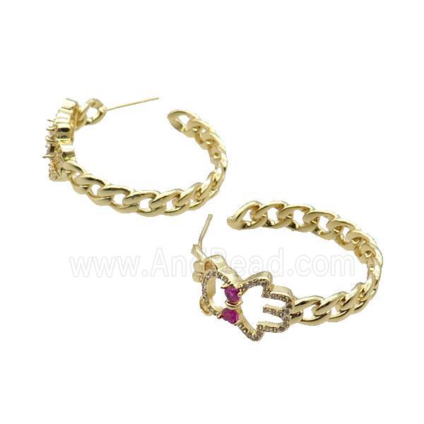 Copper Stud Earring Pave Zircon Gold Plated
