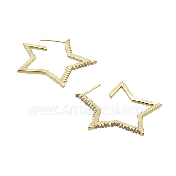 Copper Stud Earring Pave Zircon Star Gold Plated