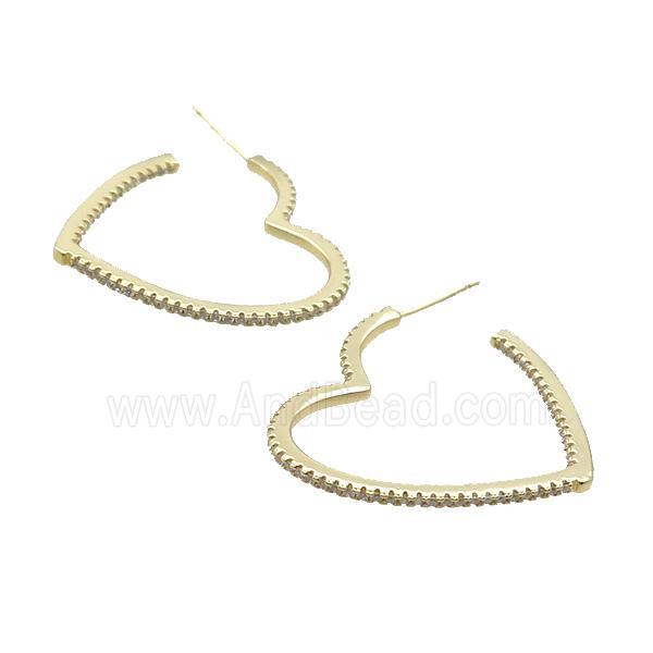 Copper Stud Earring Pave Zircon Heart Gold Plated