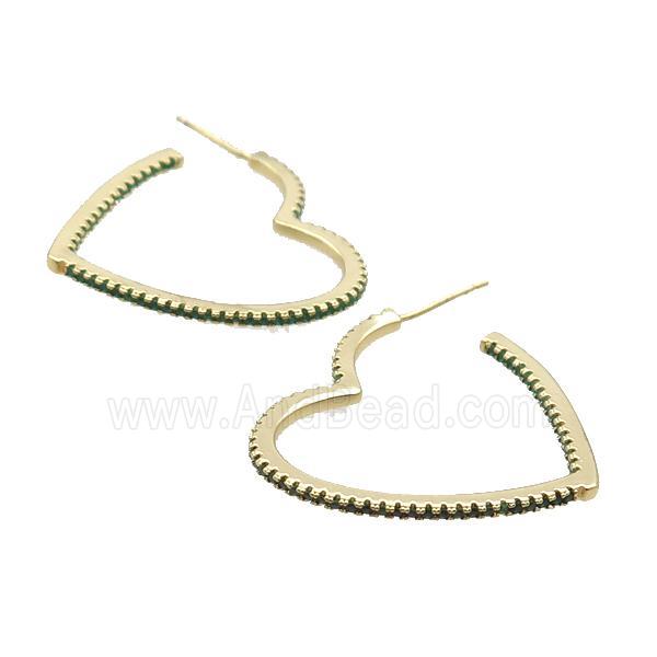 Copper Stud Earring Pave Zircon Heart Gold Plated