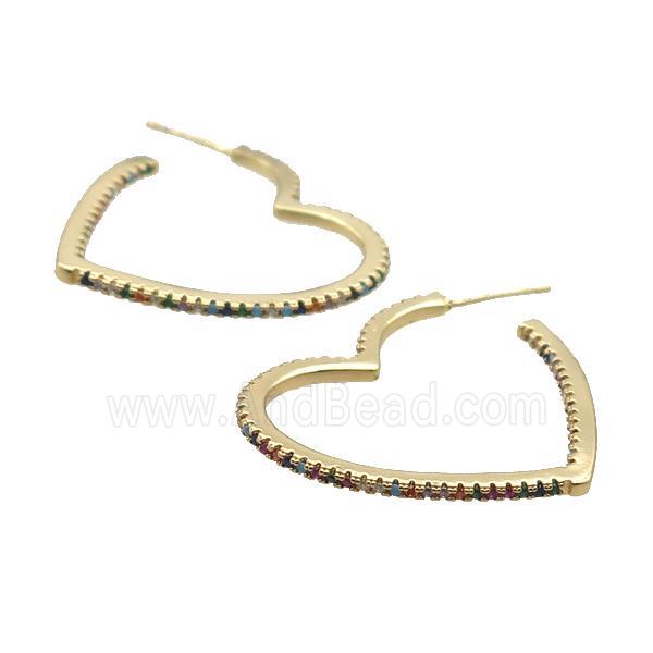 Copper Stud Earring Pave Zircon Heart Gold Plated