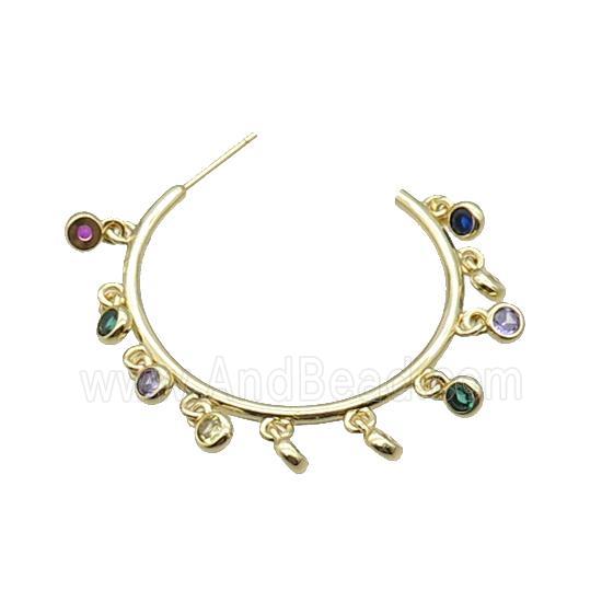 Copper Stud Earring Pave Zircon Circle Gold Plated