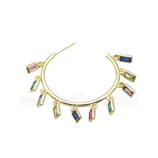 Copper Stud Earring Pave Zircon Rectangle Gold Plated