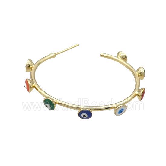 Copper Stud Earring Evil Eye Multicolor Enamel Gold Plated