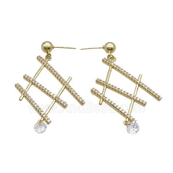 Copper Stud Earring Pave Zircon Gold Plated