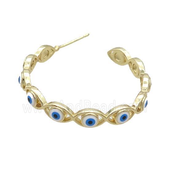 Copper Stud Earring White Enamel Evil Eye Gold Plated