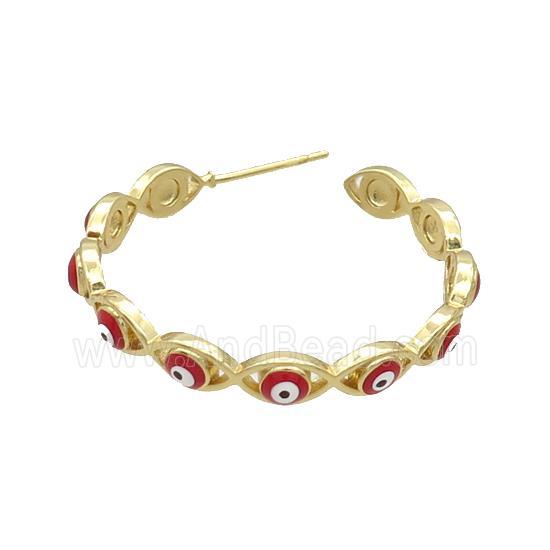 Copper Stud Earring Red Enamel Evil Eye Gold Plated