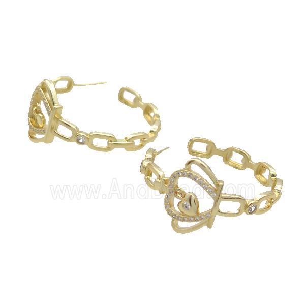 Copper Stud Earring Pave Zircon Crown Gold Plated