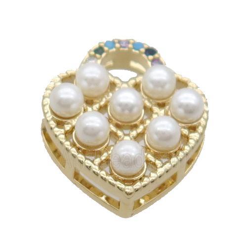Copper Heart Pendant Pave Pearlized Glass Gold Plated