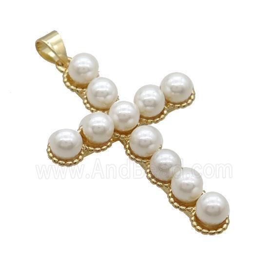 Copper Cross Pendant Pave Pearlized Glass Gold Plated