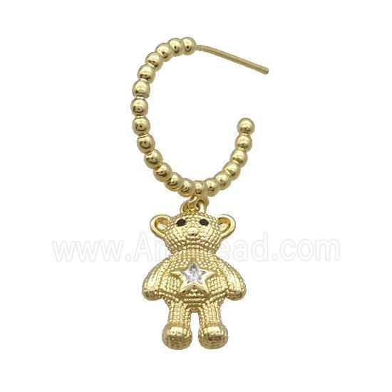 Copper Stud Earring With Bear Pave Zircon Gold Plated
