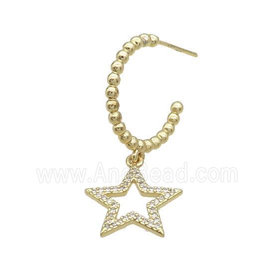 Copper Stud Earring With Star Pave Zircon Gold Plated