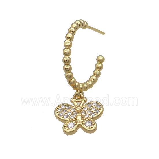 Copper Stud Earring With Butterfly Pave Zircon Gold Plated