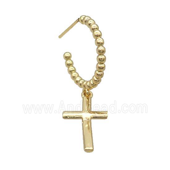 Copper Stud Earring With Cross Gold Plated