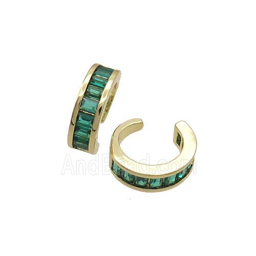 Copper Clip Earring Pave Green Zircon Gold Plated