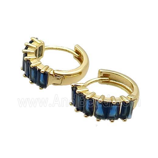 Copper Hoop Earring Pave Blue Zircon Gold Plated