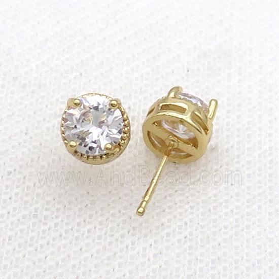 Copper Stud Earring Pave Zircon Gold Plated