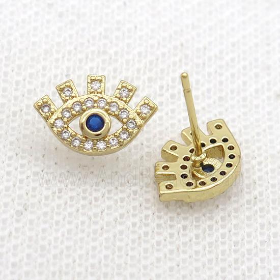 Copper Stud Earring Pave Zircon Eye Gold Plated