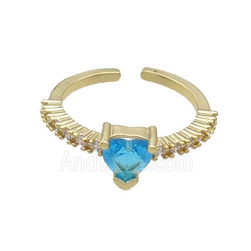 Copper Rings Pave Aqua Zircon Gold Plated