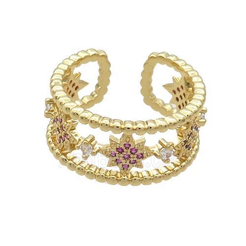 Copper Rings Pave Hotpink Zircon Star Gold Plated