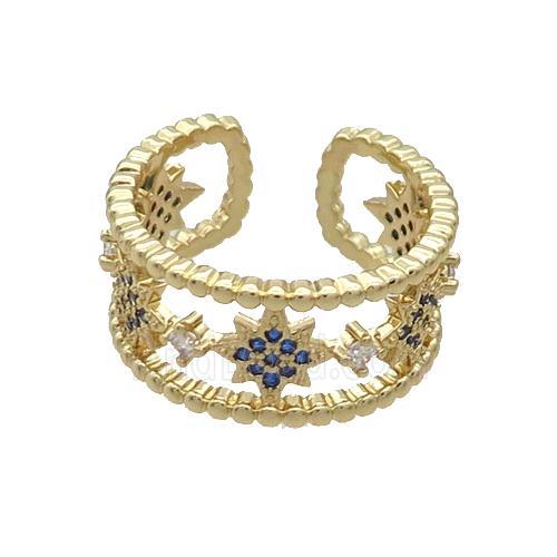 Copper Rings Pave Blue Zircon Star Gold Plated