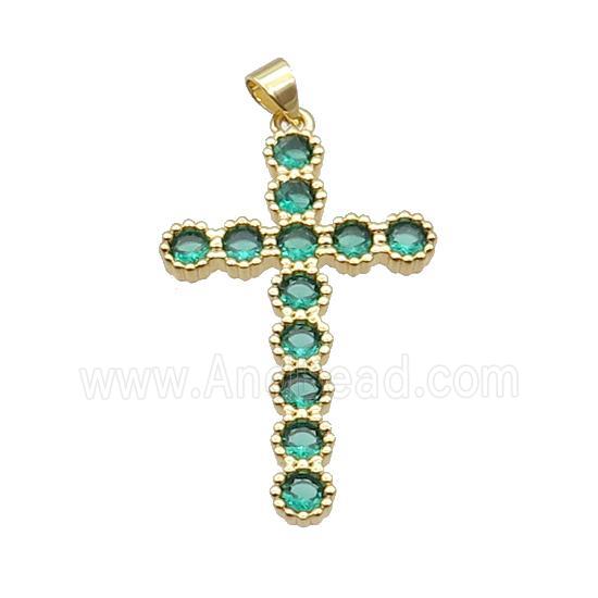 Copper Cross Pendant Pave Green Zircon Gold Plated