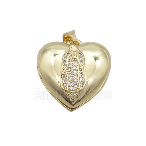 Copper Jesus Locket Pendant Pave Zircon Heart Gold Plated