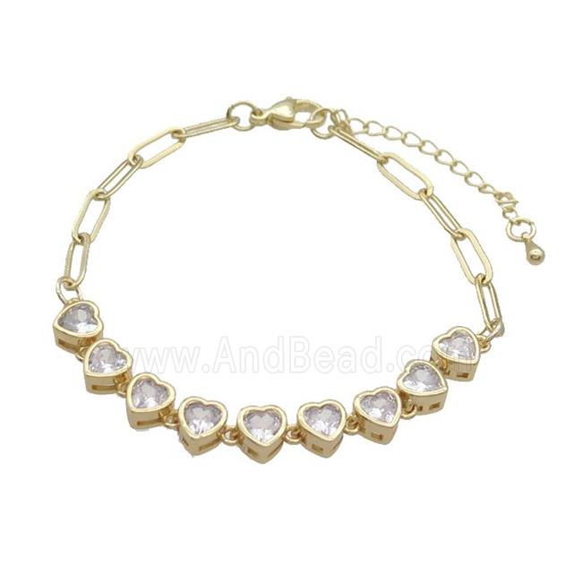 Copper Bracelets Pave Zircon Heart Gold Plated
