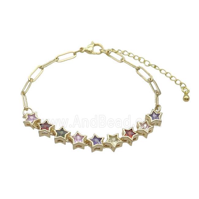 Copper Bracelets Pave Multicolor Zircon Star Gold Plated