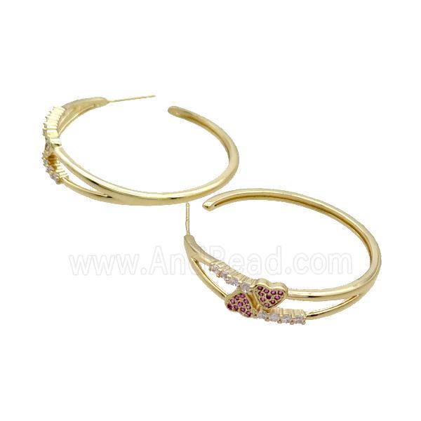 Copper Stud Earring Pave Zircon Heart Gold Plated