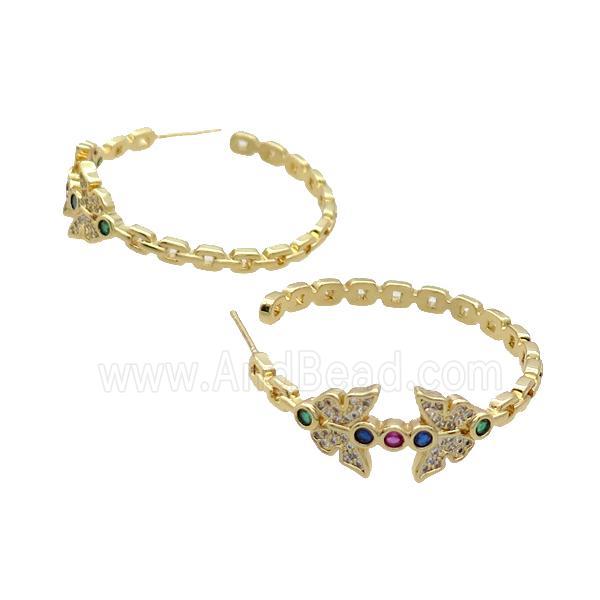 Copper Stud Earring Pave Zircon Butterfly Gold Plated