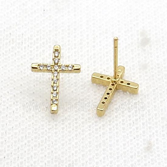 Copper Stud Earring Pave Zircon Cross Gold Plated