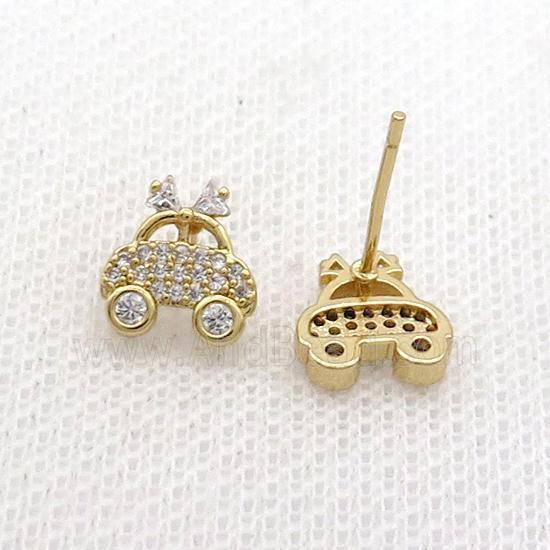 Copper Stud Earring Pave Zircon Car Gold Plated