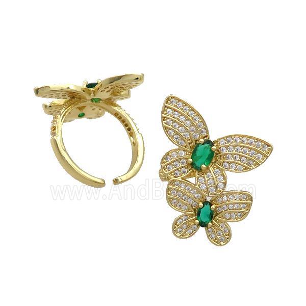 Copper Butterfly Ring Pave Zircon Gold Plated