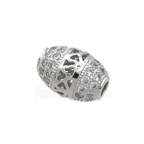 Copper Barrel Beads Pave Zircon Platinum Plated