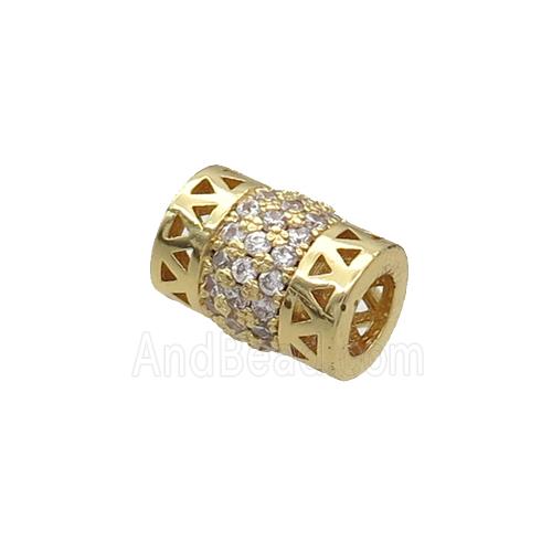 Copper Tube Beads Pave Zircon Large Hole Gold Plated