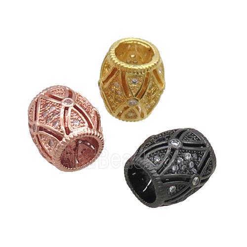 Copper Barrel Beads Pave Zircon Large Hole Mixed