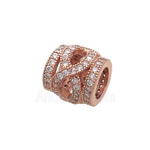 Copper Tube Beads Pave Zircon Rose Gold