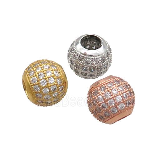 Copper Round Beads Pave Zircon Large Hole Mixed