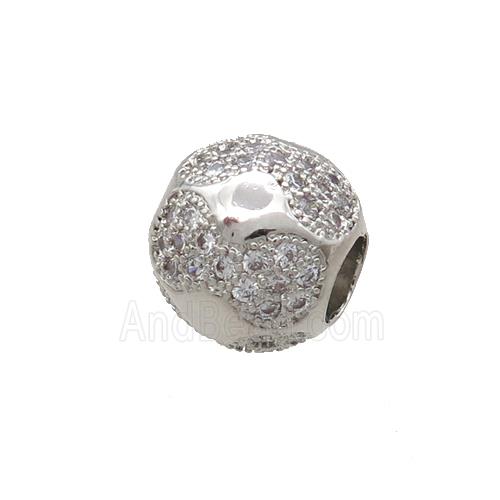 Copper Round Beads Pave Zircon Large Hole Platinum Plated
