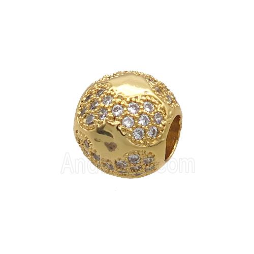 Copper Round Beads Pave Zircon Large Hole Gold Plated