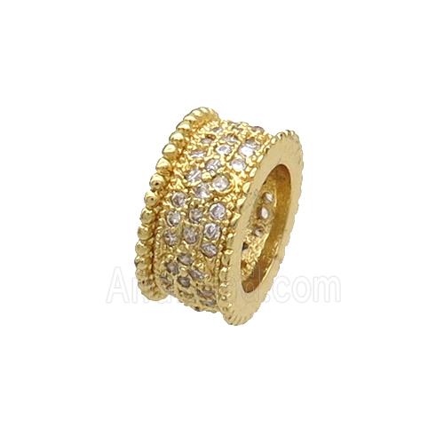 Copper Tube Beads Spacer Pave Zircon Large Hole Gold Plated