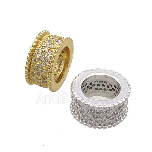 Copper Tube Beads Pave Zircon Large Hole Mixed