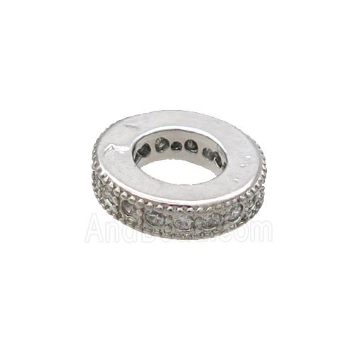 Copper Heishi Beads Pave Zircon Large Hole Platinum Plated