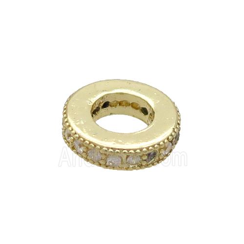 Copper Heishi Beads Pave Zircon Large Hole Gold Plated