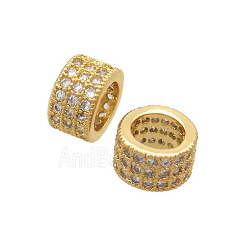 Copper Tube Beads Pave Zircon Large Hole Gold Plated