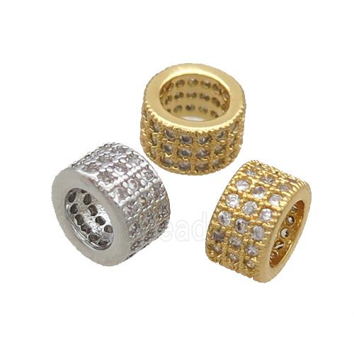 Copper Tube Beads Pave Zircon Large Hole Mixed