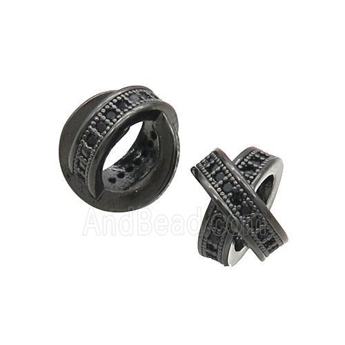 Copper X Beads Pave Zircon Double Circle Black Plated