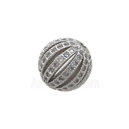 Copper Pumpkin Beads Pave Zircon Round Platinum Plated